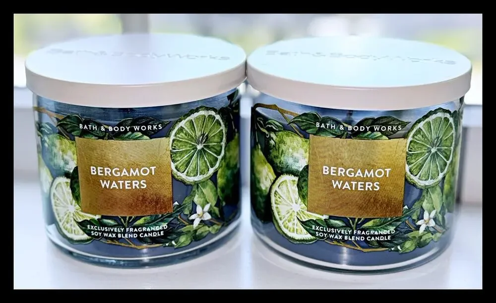 Lot of 2 Bath & Body Works Bergamot Waters Scented Large 3-Wick Candle 14.5oz